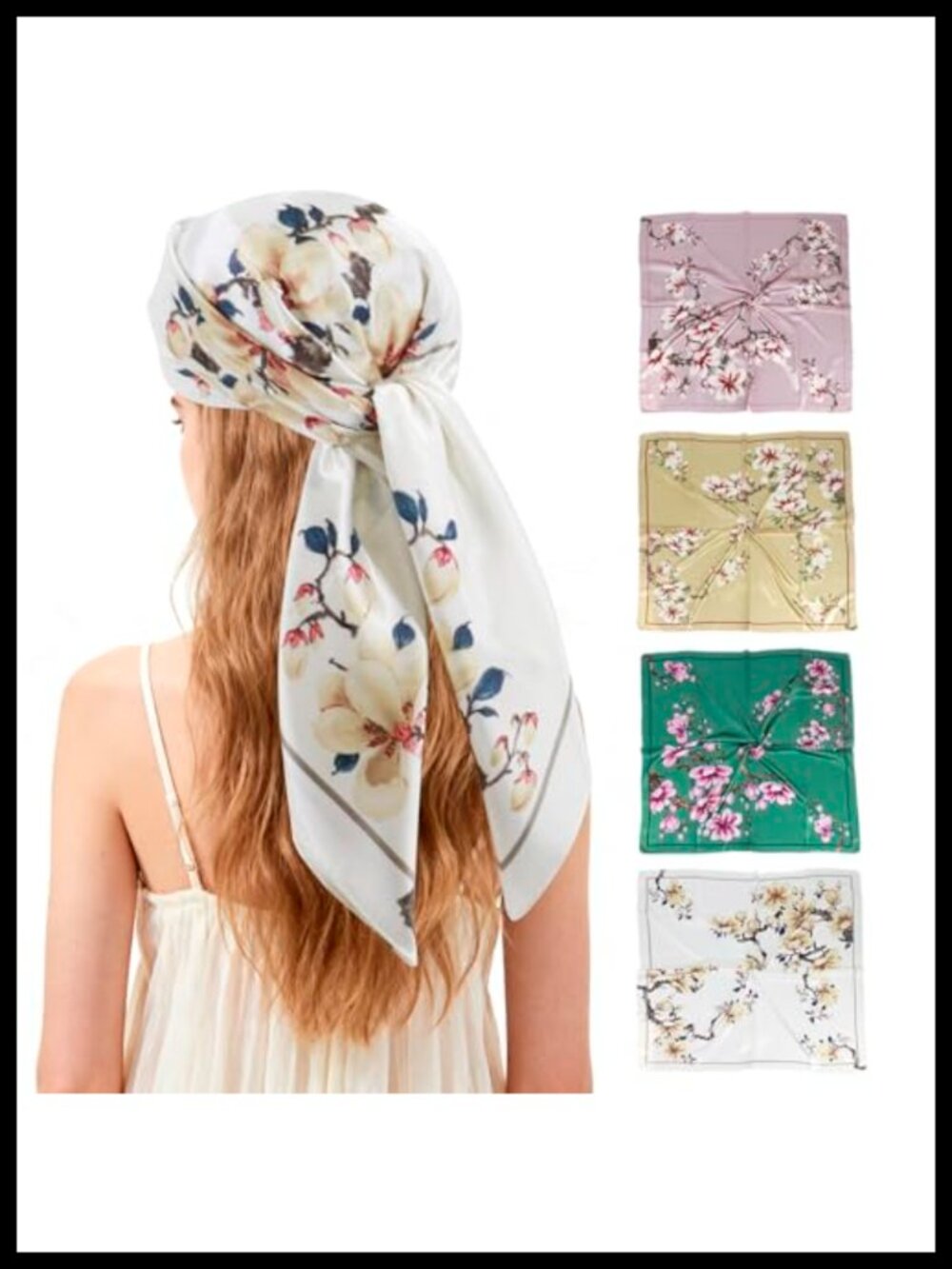 Satin Head Scarf 35x35 Silk Bandana Hair Wrap Neck Scarf Shawl Set